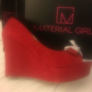 Red Material Girl Wedge Heals